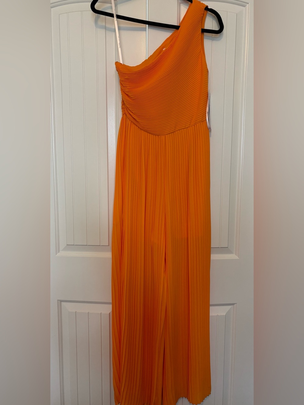 Nicole Miller One-Shoulder Pleated Orange Jumpsuit